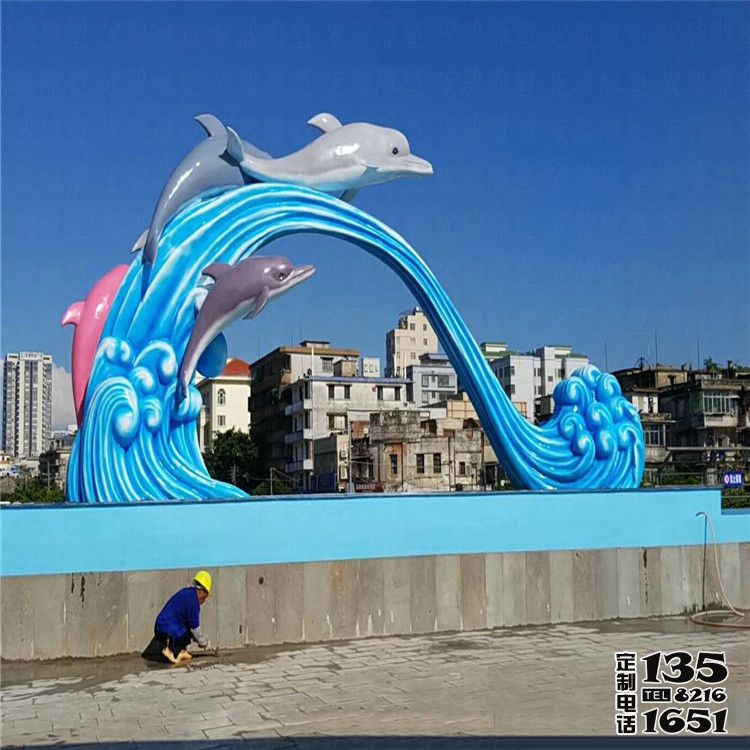 大型广场摆放跳跃的玻璃钢海豚雕塑 大型广场摆放跳跃的玻璃钢海豚雕塑