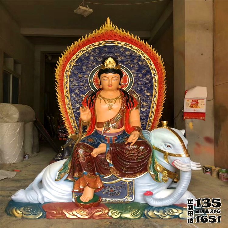 寺庙大型人物玻璃钢彩绘文殊普贤雕塑