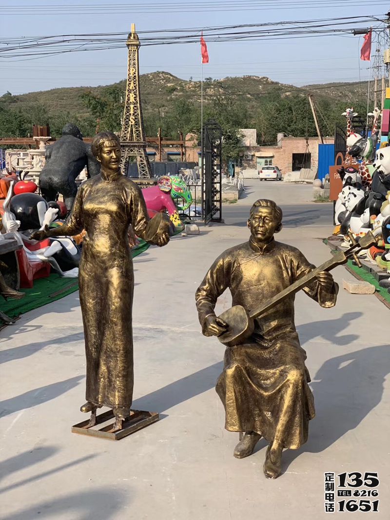 玻璃钢仿铜民俗音乐弹唱人物雕塑 玻璃钢仿铜民俗音乐弹唱人物雕塑