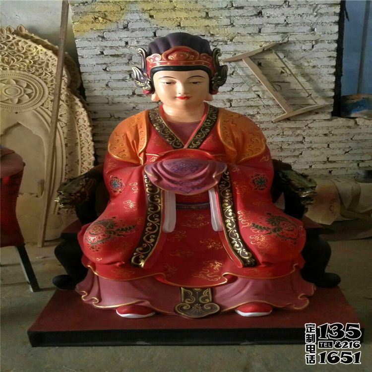 寺院玻璃钢彩绘王母娘娘雕塑 寺院玻璃钢彩绘王母娘娘雕塑