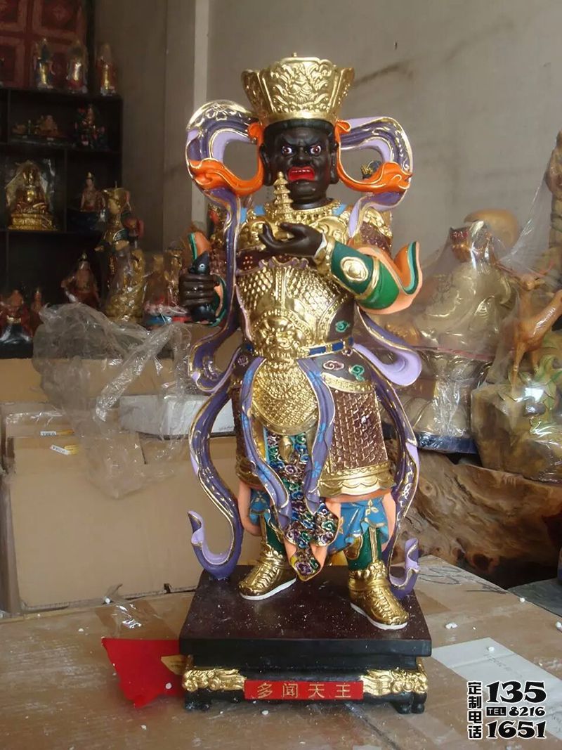 寺庙玻璃钢彩绘多闻天王雕塑 寺庙玻璃钢彩绘多闻天王雕塑