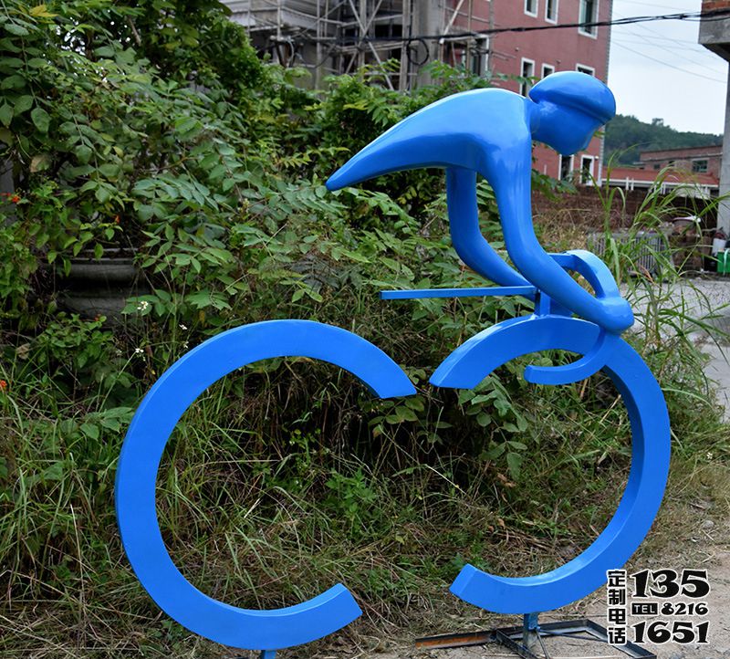 户外景区玻璃钢抽象创意运动骑自行车雕塑 户外景区玻璃钢抽象创意运动骑自行车雕塑