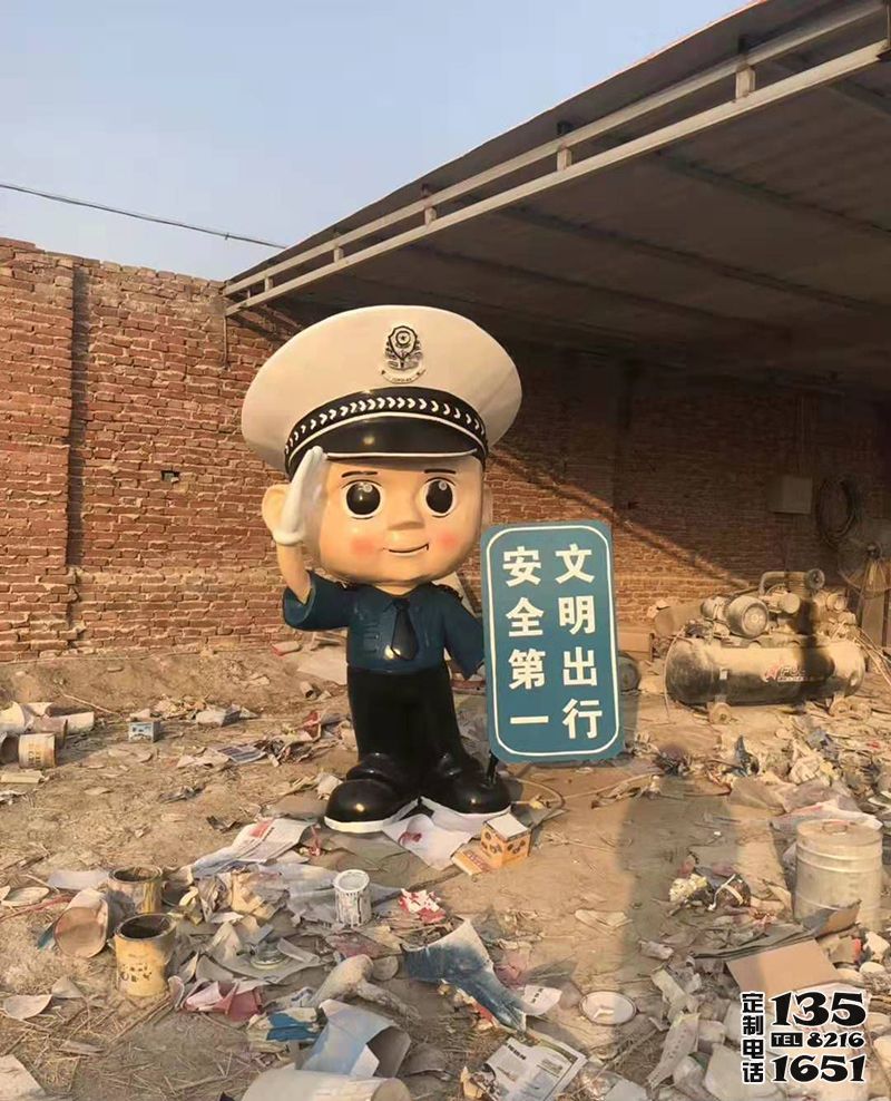 城市街道玻璃钢卡通创意警察雕塑 城市街道玻璃钢卡通创意警察雕塑