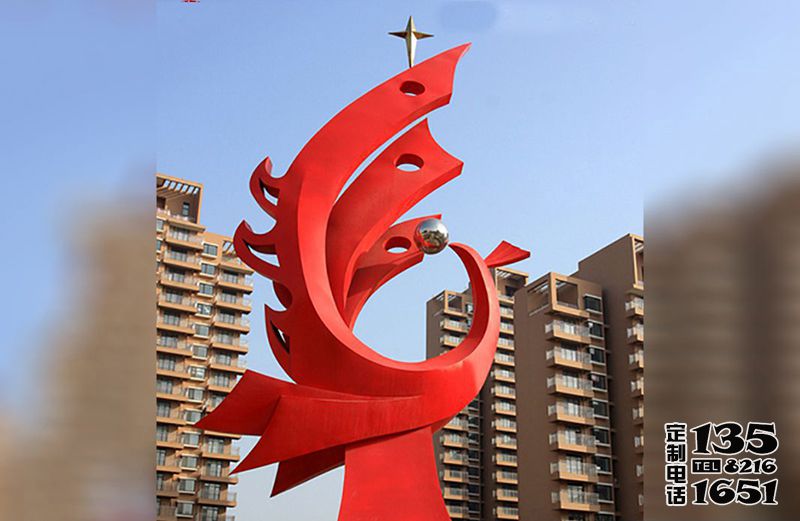 城市创意抽象玻璃钢红色凤凰雕塑 城市创意抽象玻璃钢红色凤凰雕塑