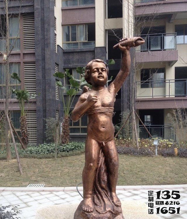 城市街道玻璃钢仿铜人物儿童雕塑 城市街道玻璃钢仿铜人物儿童雕塑