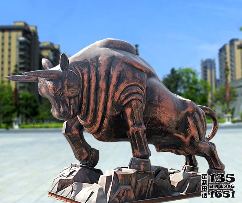 城市广场玻璃钢仿铜户外大型华尔街牛雕塑 城市广场玻璃钢仿铜户外大型华尔街牛雕塑