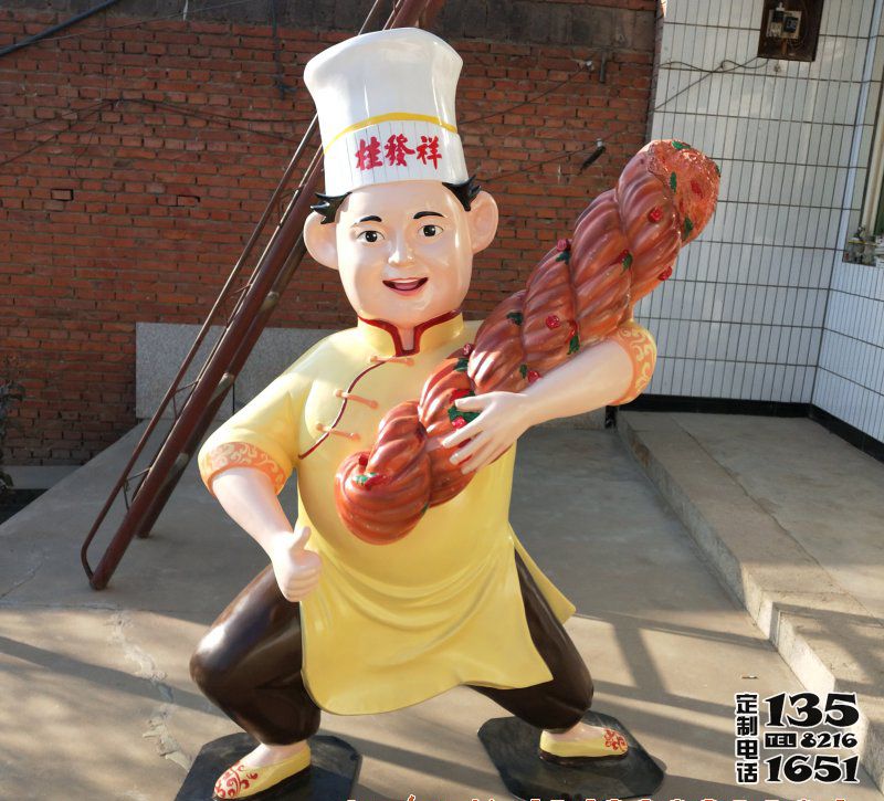 饭店街边摆放卡通玻璃钢烤串厨师雕塑 饭店街边摆放卡通玻璃钢烤串厨师雕塑