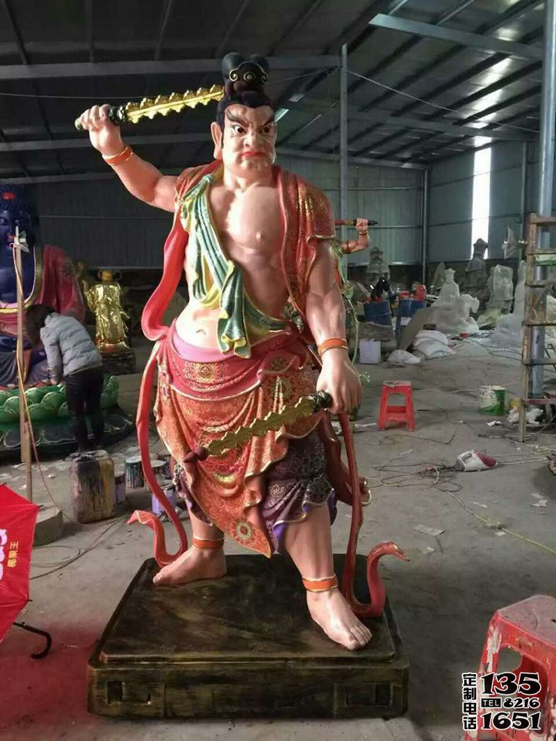 玻璃钢彩绘寺庙哼哈二将雕塑 玻璃钢彩绘寺庙哼哈二将雕塑