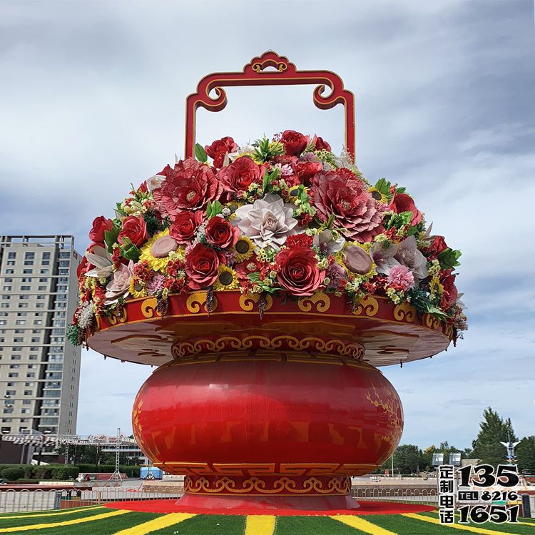 城市广场玻璃钢彩绘庆祝国庆节的大花篮雕塑 城市广场玻璃钢彩绘庆祝国庆节的大花篮雕塑